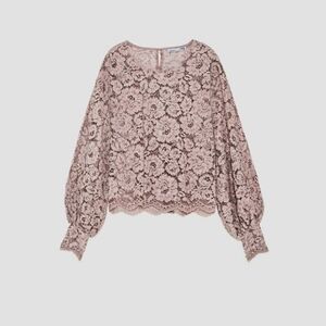 NWT Zara Lace Top - Puff-sleeve mauve
